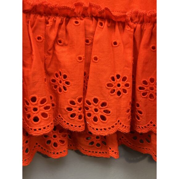 J Crew‎ Tank Top Womens Small Orange Eyelet Hem Sleeveless Ruffle Peplum Shirt - Picture 4 of 7